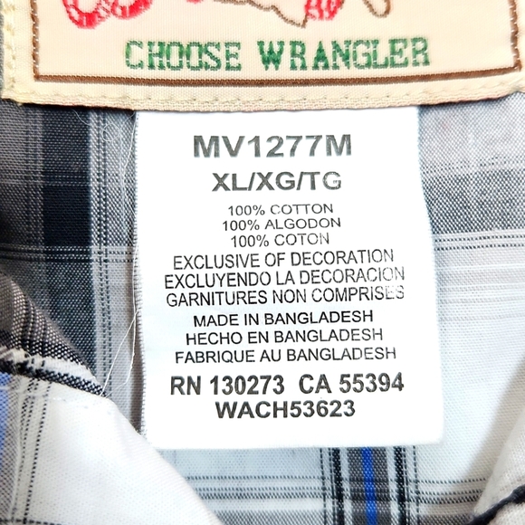 WRANGLER Western Snap Shirt Grey Plaid with Top Stitching (XL) - Picture 11 of 12